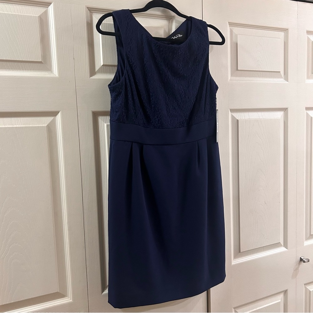 Chelsea Rose Navy Blue Lace Bodice Pleated Cocktail Dress 10 6227M008‎ NEW